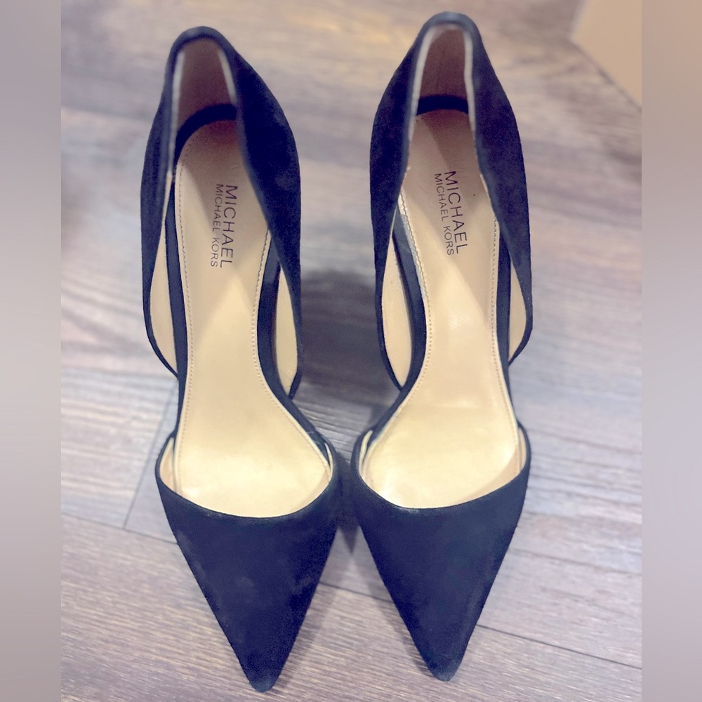 Michael Kors Julieta D’orsay black suede heels.